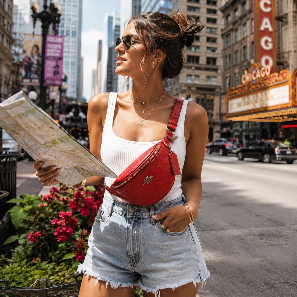Coach Court Belt Bag Red Signature Embossed Leather Fanny Pack Waist Bag F84711 - Picture 3 of 15